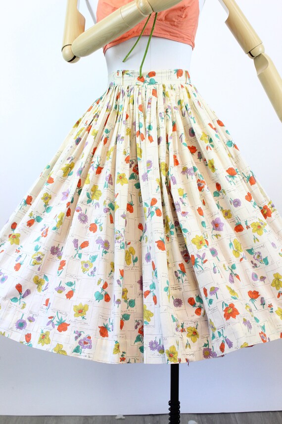 1950s BOTANICAL novelty print full skirt small | … - image 3