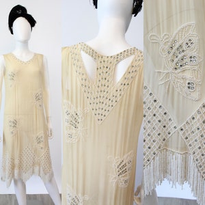 1920s rare BUTTERFLY beaded RHINESTONE dress small | new fall