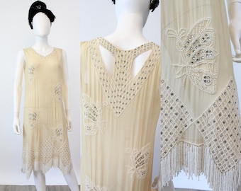 1920s rare BUTTERFLY beaded RHINESTONE dress small | new fall