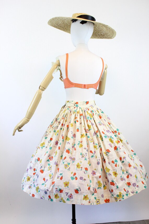 1950s BOTANICAL novelty print full skirt small | … - image 9