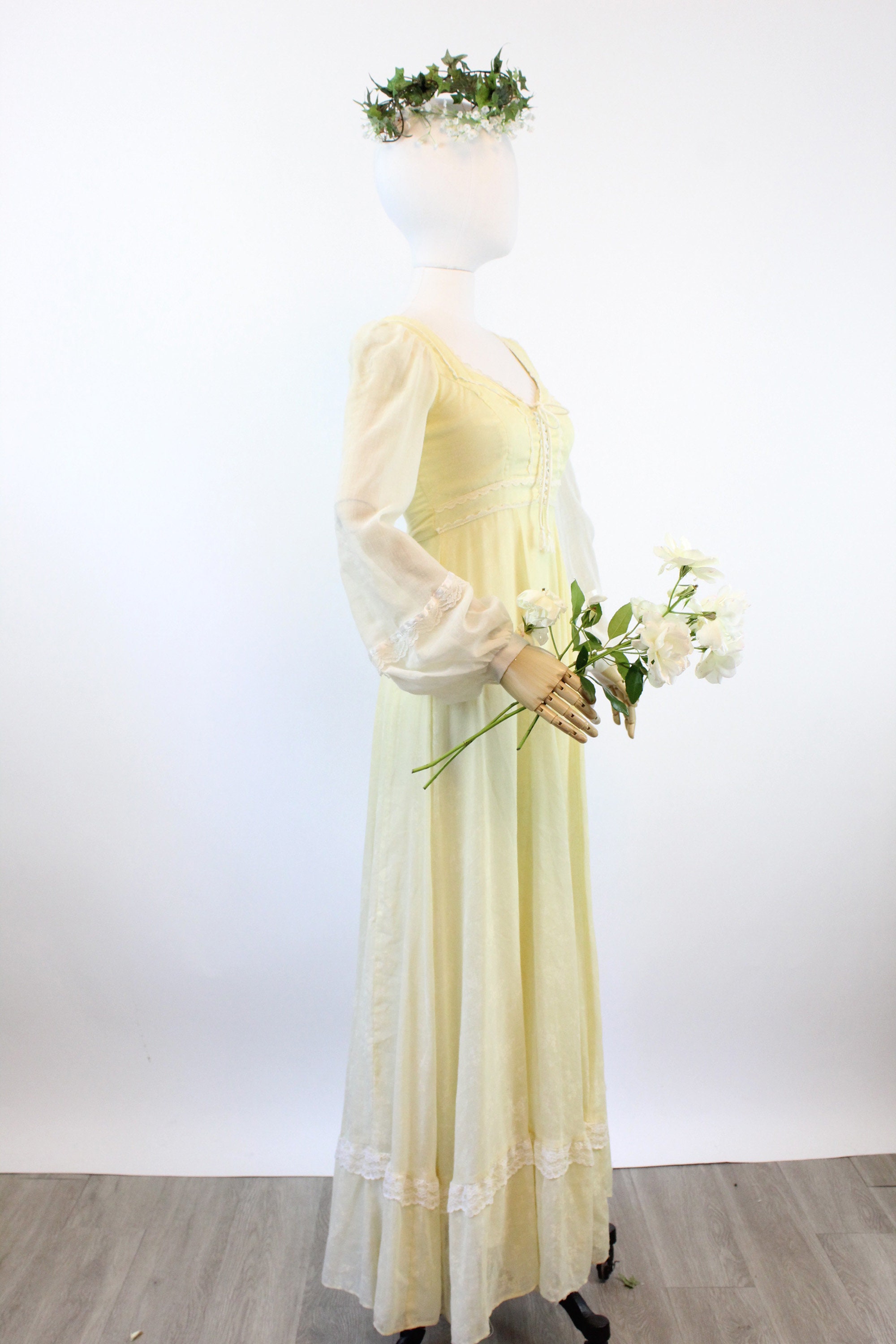 1970s Gunne Sax CORSET Yellow Floral Maxi Dress Xs | New Spring Summer ...