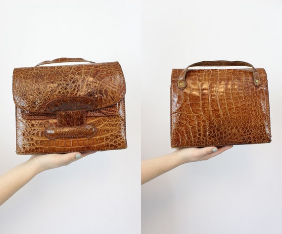 1950s leather handbag | snakeskin clutch purse | … - image 1