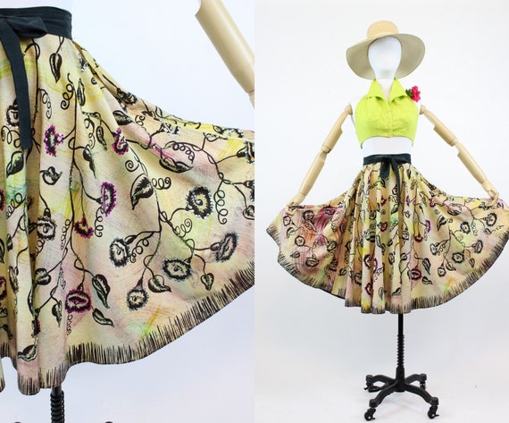1950s mexican painted skirt | wrap style circle sk