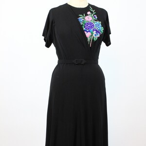 1940s quilted applique rayon dress large | vintage floral dress | new spring summer image 2