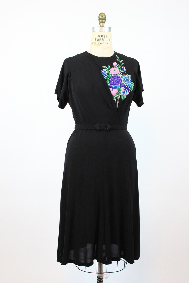 1940s quilted applique rayon dress large | vintage floral dress | new spring summer image 2