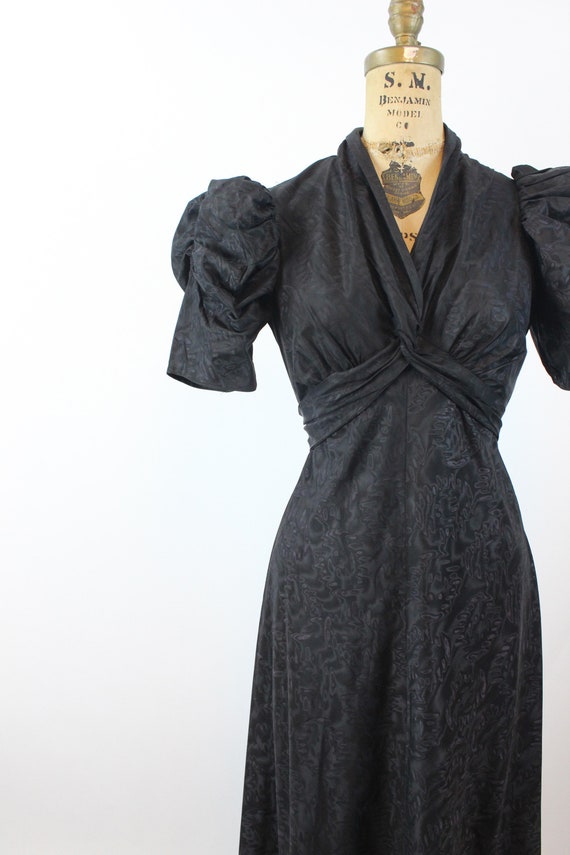 1930s MOIRE puff SLEEVES dress gown small | new w… - image 2
