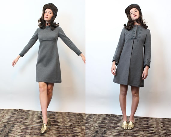 1960s GRAY soutache wool dress coat set xxs | new fall winter