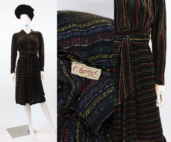 1930s 1940s CHANEL adaptation SILK velvet dress s… - image 1