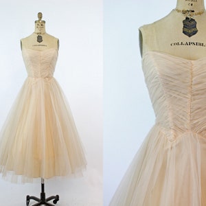 1950s strapless tulle dress xxs | vintage cupcake full skirt | new spring summer
