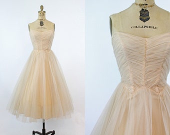 1950s strapless tulle dress xxs | vintage cupcake full skirt | new spring summer