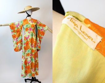 1960s TINA LESER hawaiian KIMONO sleeve dress xs | new spring summer