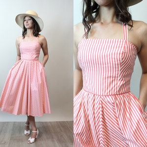1950s STRIPED cotton halter dress xs | new spring summer