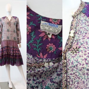 1970s Adini caftan cactus print small  | vintage indian cotton dress | 70s festival smock