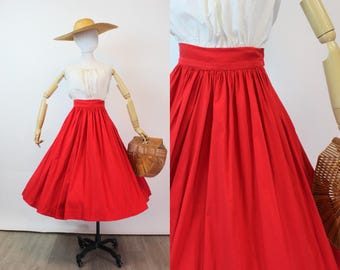1950s RED COTTON skirt medium | new spring summer