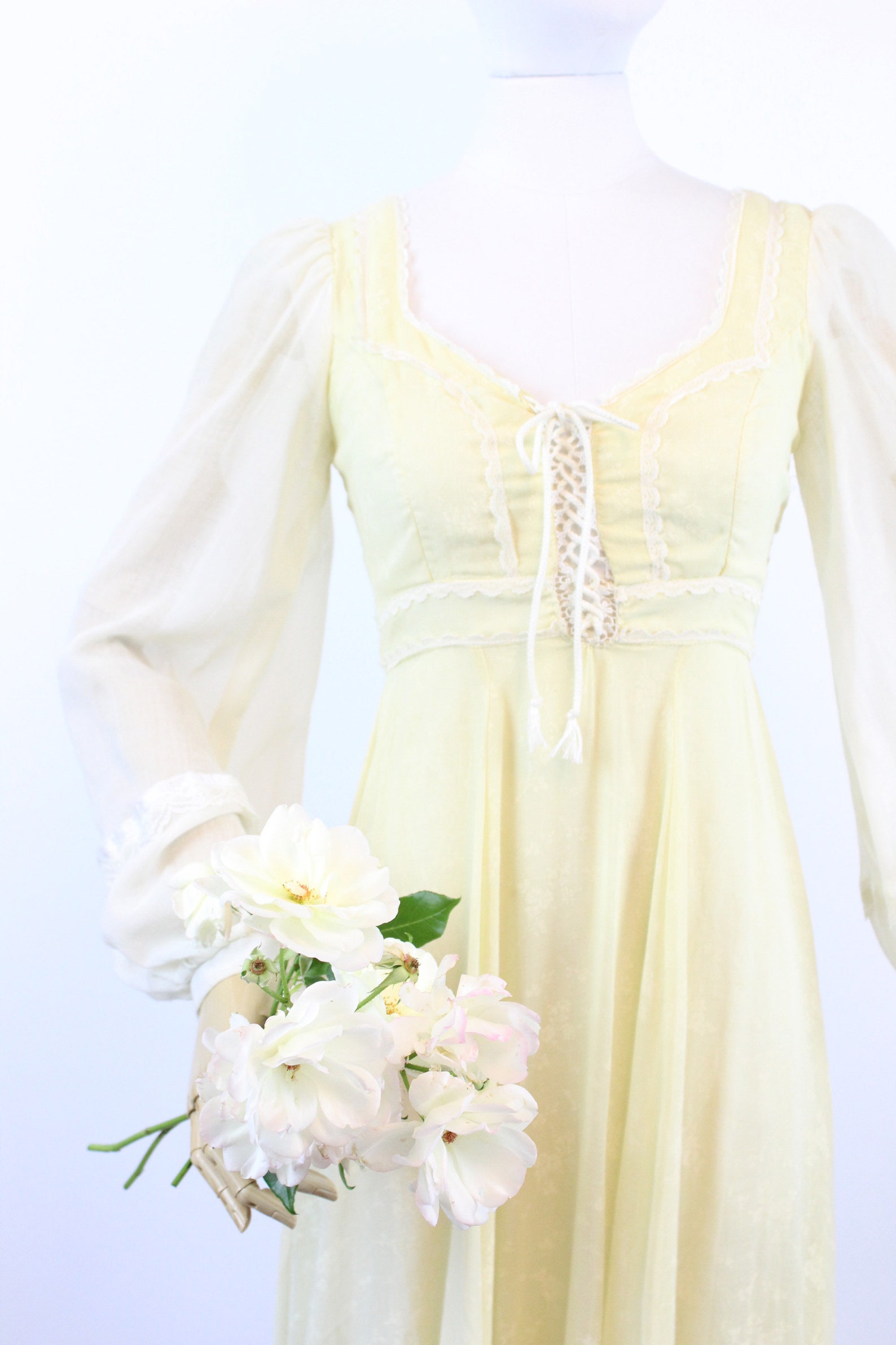 1970s Gunne Sax CORSET Yellow Floral Maxi Dress Xs | New Spring Summer ...