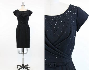 1950s rhinestone dress xs | vintage cocktail studded dress