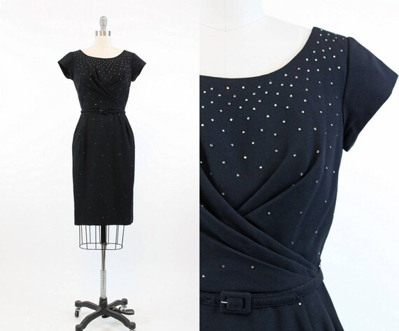 1950s rhinestone dress xs | vintage cocktail studd