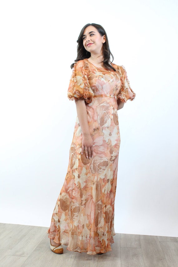 1930s CHIFFON puff sleeve gown dress xs | new win… - image 2