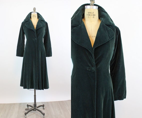 1950s EMERALD velvet princess coat small | new fal