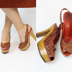 1970s snake wood PLATFORM shoes Size 4.5 us | new spring summer