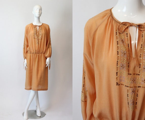 1920s peasant dress silk small medium | vintage em