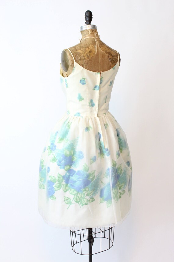 1950s blue roses dress | vintage organza cocktail… - image 8