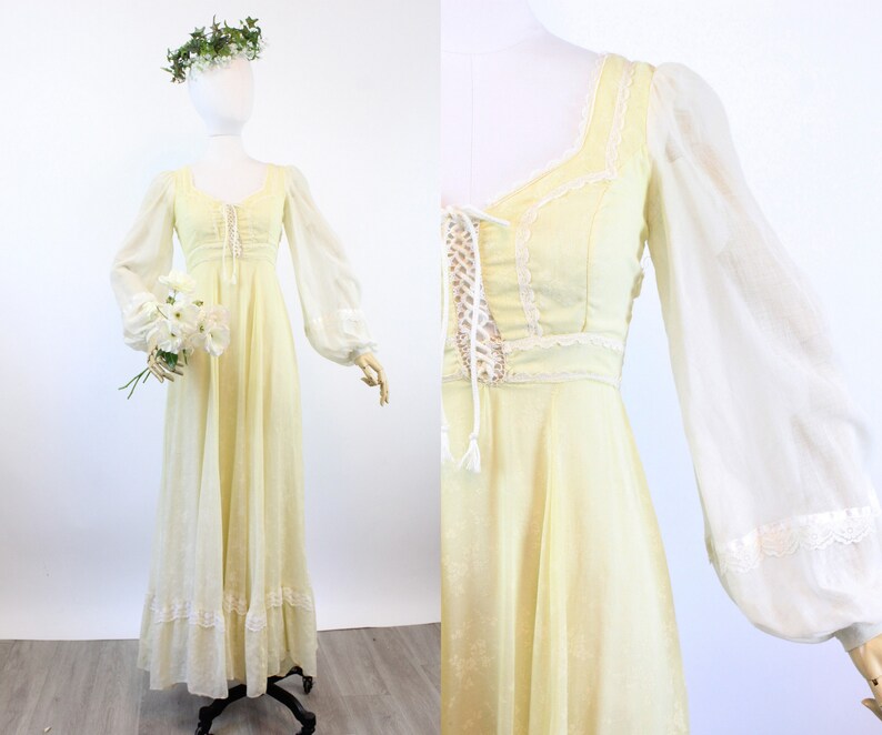 1970s Gunne Sax CORSET Yellow Floral Maxi Dress Xs | New Spring Summer ...