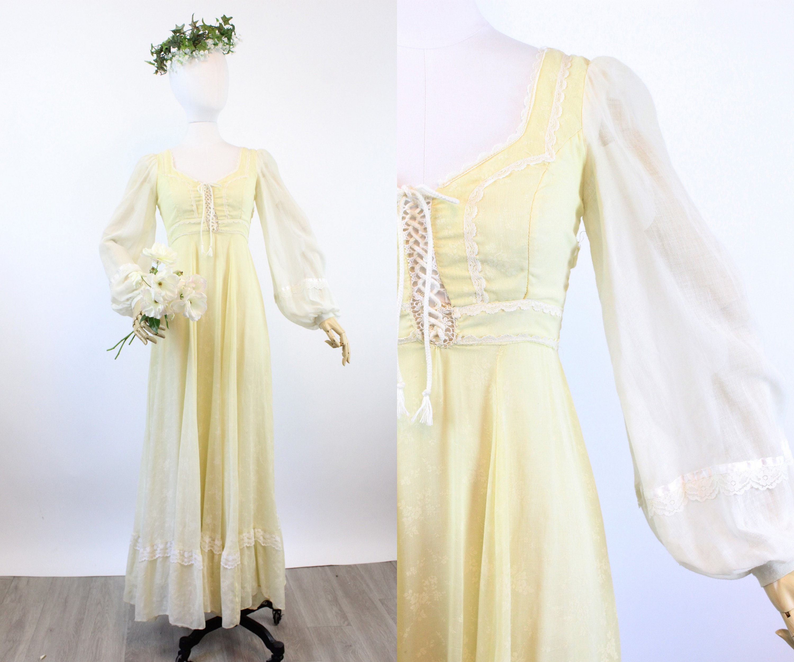 1970s Gunne Sax CORSET Yellow Floral Maxi Dress Xs | New Spring Summer ...