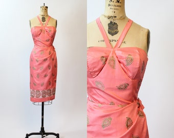 1950s SHAHEEN sarong gold sari cotton dress xs small | new spring summer