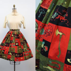 1950s AAA Hook and Ladder novelty print skirt xs | new spring summer