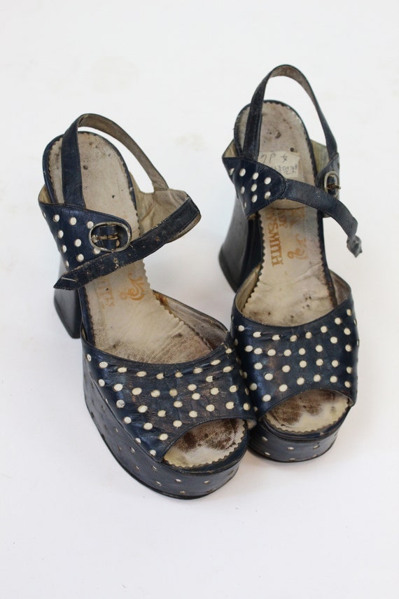 1970s does 1940s platform polka dot shoes size 5 … - image 6