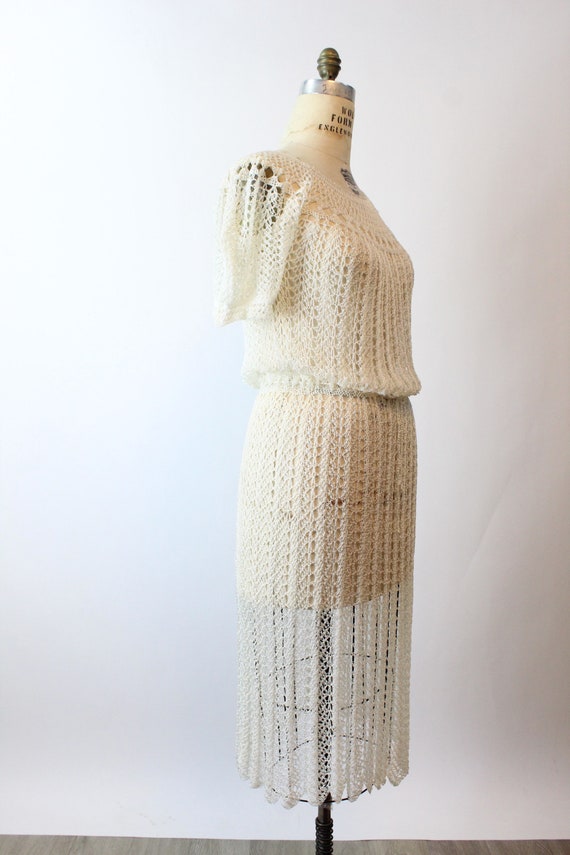 1930s RAYON knit dress PUFF SLEEVES medium large … - image 7