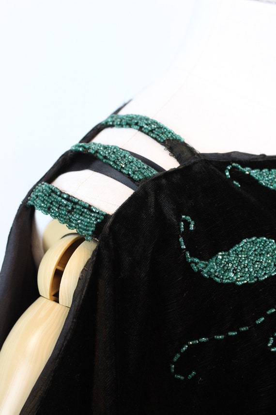 1920s RARE GREEN bead art deco velvet dress xs | … - image 10