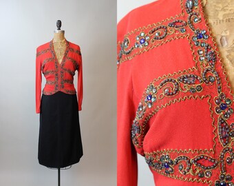 1940s GEM ENCRUSTED rayon jacket top small | new fall