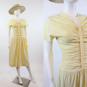 1940s Jourdelle of Hollywood cornsilk rayon dress small | vintage dress | new in