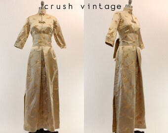 1960s deadstock Dynasty silk brocade dress xs | butterfly asian obi gown