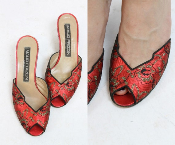 1980s Maud Frizon shoes | lace metallic mules | si