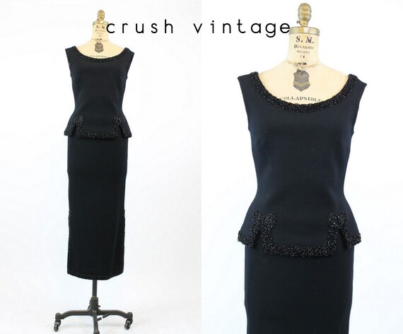 1960s knit set | beaded top and skirt maxi | small
