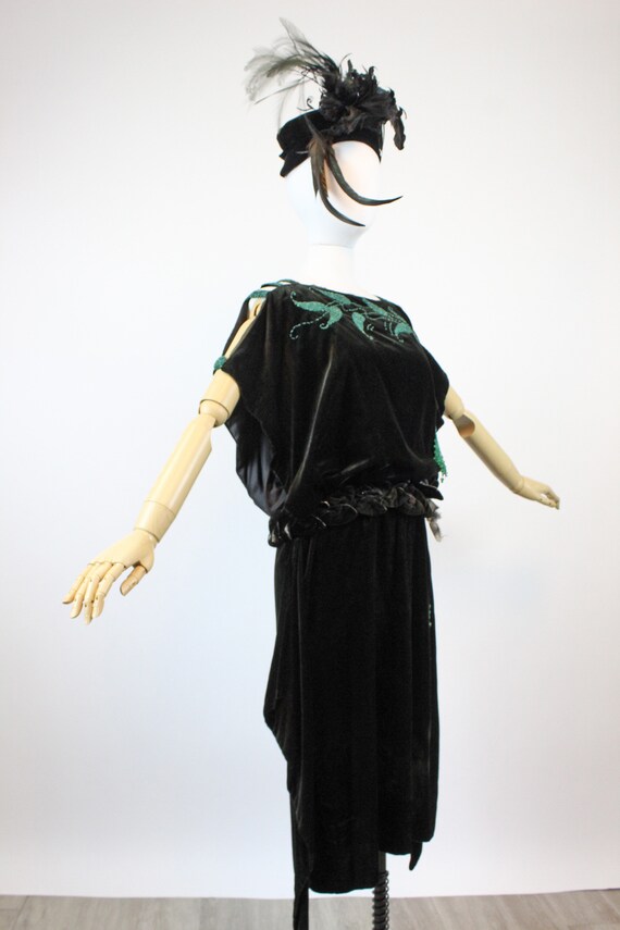 1920s RARE GREEN bead art deco velvet dress xs | … - image 6