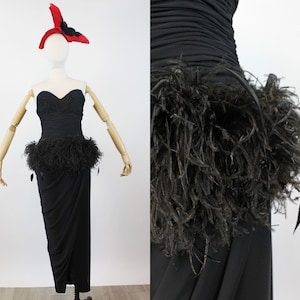 1980s VICTOR COSTA marabou feather sarong gown dress xs new winter image 1