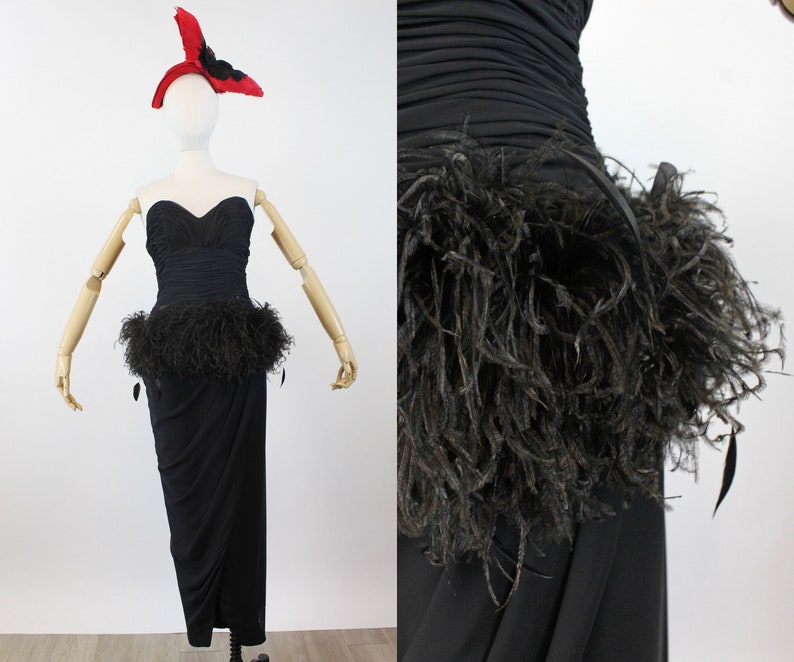 1980s VICTOR COSTA marabou feather sarong gown dress xs new winter image 1