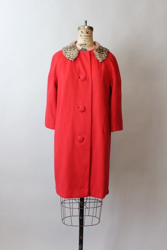 1960s LILLI ANN red fur collar mohair coat small … - image 3