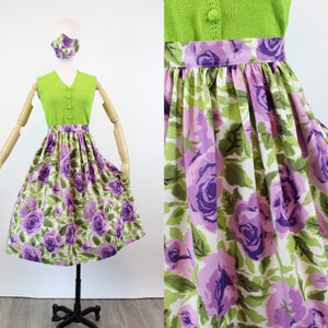 1950s purple ROSE fabric handmade skirt small | new fall