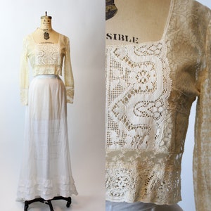ANTIQUE edwardian lace CROPPED blouse small | new spring summer