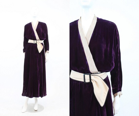 1940s wrap robe | vintage silk velvet dress | medi