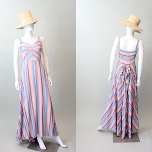 1940s MITERED STRIPES summer dress gown xxs   | new spring summer