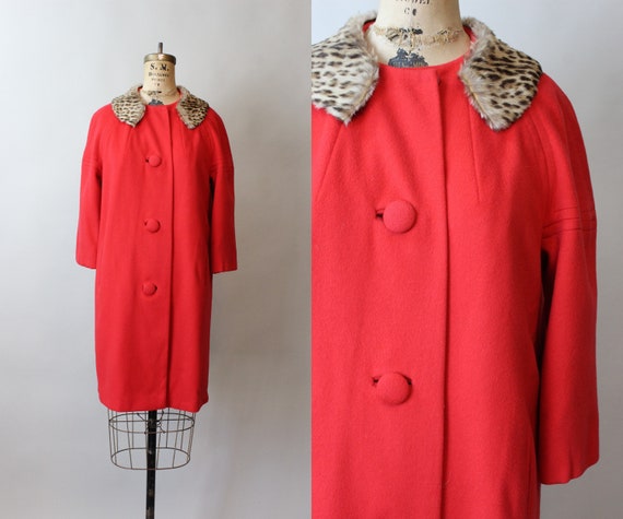 1960s LILLI ANN red fur collar mohair coat small … - image 1