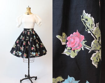 1950s PINK ROSE print cotton skirt small | new spring summer