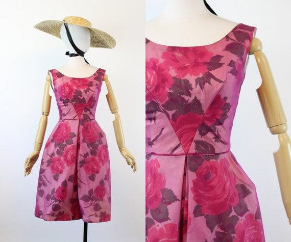 1950s ROSE PRINT organza dress xxs | new spring s… - image 1
