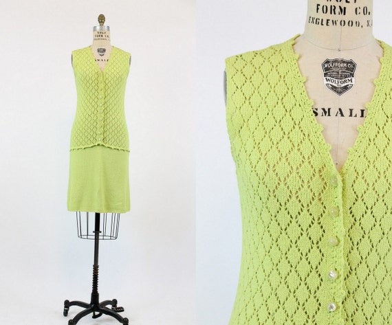 1970s St John Knits chartruese dress | vintage cr… - image 1